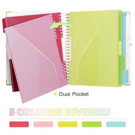 EYROZILL Spiral Clipboard Folio with Storage, Portfolio Binder with 5 Dividers, Removable Notepad, Spiral Folder Organizer for School Office Supplies, Nurse, Teacher, Letter Size, Tulip