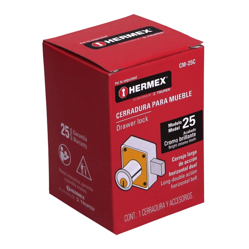 Hermex CM-25C, Cerradura para mueble con cilindro de 36mm, acción