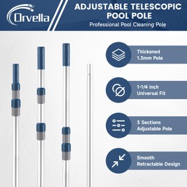 Orvella 16FT Telescopic Pool Pole, 2-Piece Aluminum Adjustable Pool Skimmer Poles - Strong Grip with Locking Cams, Fits Pool Cleaning Skimmer Nets, Brushes, Vacuum Heads