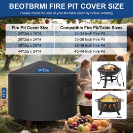 BEOTBRMI Fire Pit Cover, 34 Inch Round Fire Pit Cover for Wood Burning Fire Pits & Fire Bowl with Spark Screen, Heavy Duty Waterproof with Straps and Built-in Vents, Suit for 30-34 Inch Fire Pit