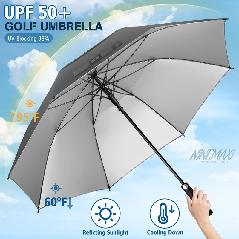 NINEMAX UV Protection Golf Umbrella 62 Inch, Sun Umbrellas UV