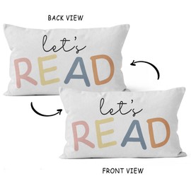 HIWX Kids Playroom Decor, Classroom Throw Pillows Cover, Let's Read Decorative 12 x 20 Throw Pillow Cover, Lets Read Kids Reading Corner Room Playroom Nursery Decor Reversible Pillowcase （White-5）