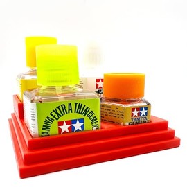 Jeff Did It! 20ml Hex & 40ml Square Bottle Glue Cement Stepped Holder Holds 1 Hex Bottle & 3 40ml Square Bottles Compatible with Tamiya Cement 40ml Square Bottles 87038 & 20ml Hex (Red)
