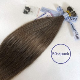 GOOFIT Nano Tip Hair Extensions Nano Beads Human Hair Remy Hair Nano Ring - 1g/s, 50s/pack - (20" #08 Chestnut Brown)