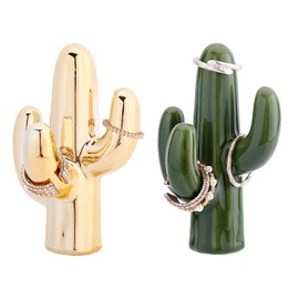 FINGERINSPIRE 2Pcs Olive & Gold Cactus Ring Holder Small Ceramic Cactus Ring Holder Porcelain Cactus Ring Display Decorations for Birthday Wedding Festival Gifts(3.5x2.4x1.6 inch)