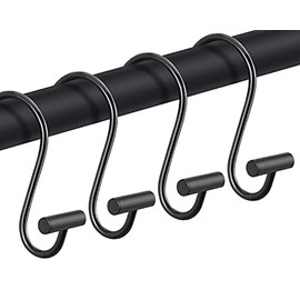 CHICTIE Black Shower Curtain Hooks Rings, Decorative Shower Curtain Rings for Bathroom Shower Curtains Rods, Set of 12 Premium Rust-Resistant Metal Shower Hooks Hangers T Shaped Design