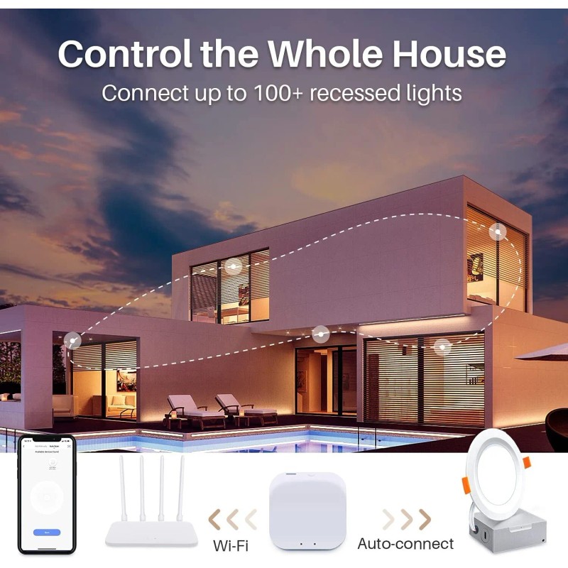 Peteme 6 Pack Led Recessed Lighting 4" Smart Ceiling w/