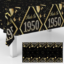 GZBJMYGS Made in 1950 Birthday Tablecloths, Cheer to 75 Years Table Covers, 75th Birthday Party Supplies for Men Women Birthday Party Indoor Outdoor Dining Decor Black and Gold Glitter Supplies Favor