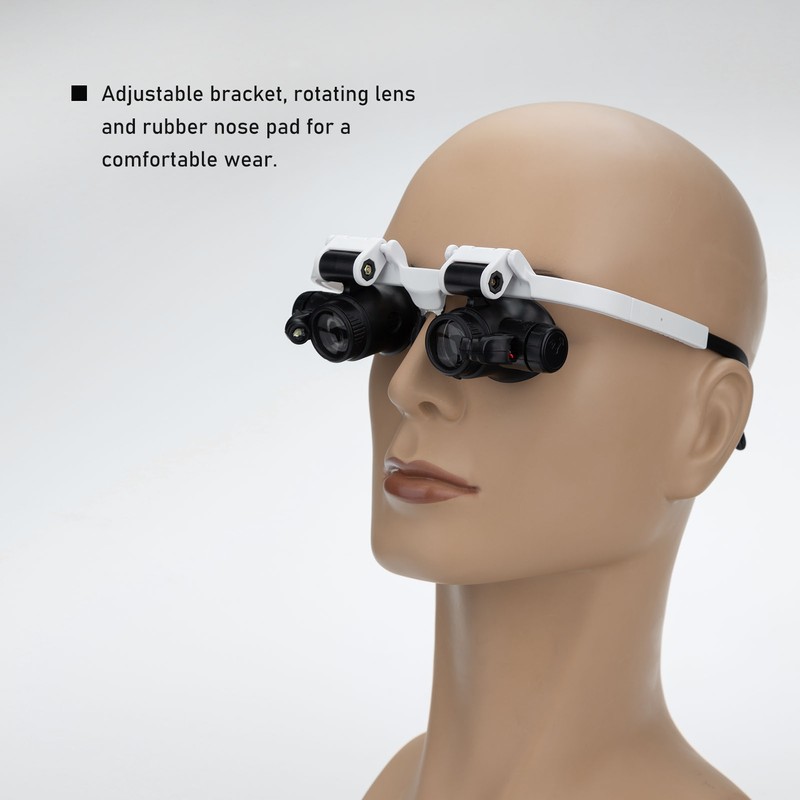 Loupe Magnifier Glasses Head Mount with LED Light Adjustable Glasses