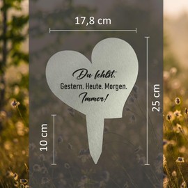 younikat Grave Stake Made of Stainless Steel I Grave Ornament Heart 16 cm Decoration I Saying - Du fehlst Gestern Heute Morgen Immer I you0080