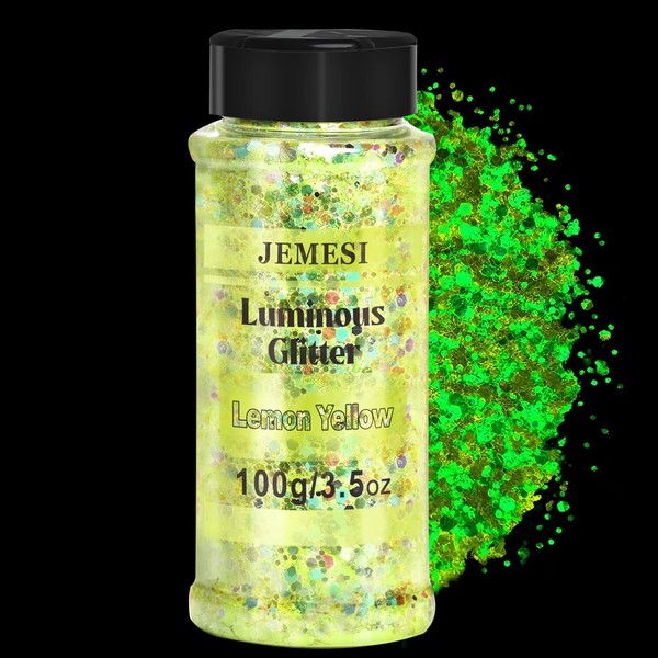 JEMESI Luminous Sequins, Lemon Yellow, 100 g, Opal Chunky Glitter,