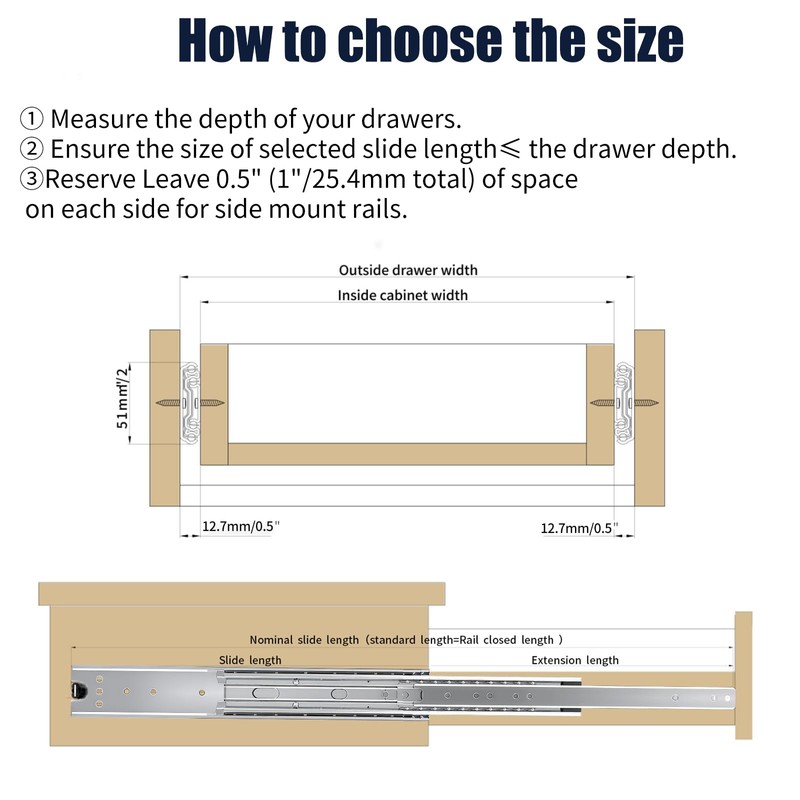 VITERLYNX 200Lbs Heavy Duty Drawer Slides 1 Pair 10 14