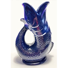 Mazeology’s Cobalt Blue Porcelain Gurgle Fish Shaped Water Jug 50 ounces/ 1.5 liter Capacity 10.5 Inches High