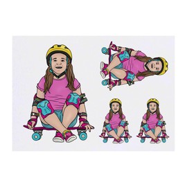 4 x 'Skater Girl' Temporary Tattoos - Water Resistant, Skin-Safe, Non-Toxic Transfers, Mixed Sizes (TO00072058)