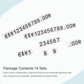 MECCANIXITY Adjustable Removable Mini Cube Price Tag Display Number Letter Price Label Stand Block Kit for Shop Counter Black on Clear,3.3x5.6mm,14 Sets