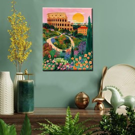 Rome Colosseum Scenery DIY Paint by Numbers for Adults Abstract Famous Landscape DIY Oil Painting Acrylic Paint Art Painting Kits Canvas with Acrylic Paints Colorful Scenery Art 16x20 Inch（Frameless）