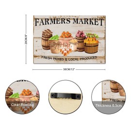 SILYHEART Farmers Market Wooden Sign Retro Fresh Picked & Local Produced Welcome Sign Farmers Market Wood Decor Farmhouse Wall Hanging Plaque for Living Room Bedroom Front Door 8x12in