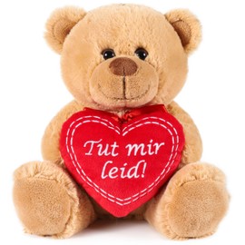 BRUBAKER Teddy Bear with Heart Red - TUT Mir Sorry! - 25 cm Teddy Plush Bear - Cuddly Toy Gift for Excuses - Cuddly Toy - Plush Teddy - Brown Light Brown