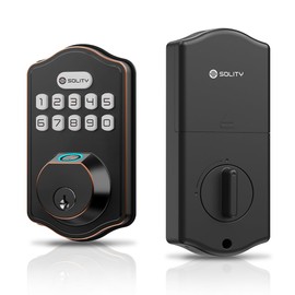 Solity Smart Digital Electronic Deadbolt Door Lock, Keyless Entry, Auto Lock, 50 Custom Codes & Fingerprints, Easy Installation, Keypad for Front & Back Door, AT10 (Oil Rubbed Bronze)