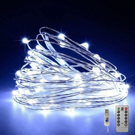 Fantasee Copper Wire String Lights USB Powered LED Fairy Lights 8 Modes with Timer Remote Control for Home Bedroom Birthday Party Wedding Christmas Festival Decor (32.8ft 100leds, White)