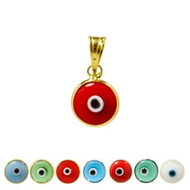 MIZZE Made for Luck Gold Plated 925 Sterling Silver 7 MM Red Round Glass Evil Eye Charm (Pendant Only)