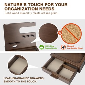 SolaJoy Solid Wood Nightstand Organizer, Docking Station, Gifts for Men, Made of Cedar, Versatile Bedside Table Organizer for Cellphone, Watch, Headphone, Keys, Dark Walnut