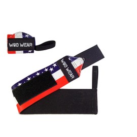 WOD Wear Elastic Wrist Wraps for Powerlifting, Strength Training, Bodybuilding, Cross Training, Olympic Weightlifting, Yoga Support - One Size Fits All (American Flag)