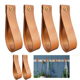 ZAAWUUT PU Leather Wall Hooks,6 Pack, Wall Mounted Straps Hanger Curtain Rod Hanging for Home Store Holder Supplies