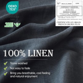Simple&Opulence 100% Linen Sheet Set 4pcs Basic Style, Deep Pocket, Natural French Washed Flax Solid Color Soft Breathable Bed Sheets - Dark Grey, Queen