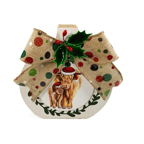 AGD Christmas Decor - Highland Cow Wood Chunky Wood Bulb