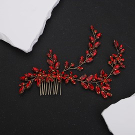 Denifery Bridal Hair Comb Rhinestone Wedding Hair Accessories for Brides Crystal Wedding Headpiece Rhinestone Hair Accessory for Bride and Bridesmaids (Red)
