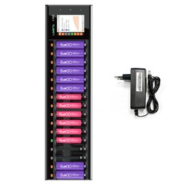 LIMETA R16 16-Slots AA AAA Fit with LiHv/Ni-MH/Ni-Cd, LiFePO4, and Li-ion Rechargeable Batteries Fast Quick Charger