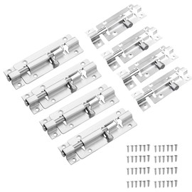 8 Pack Door Latch Sliding Bolt Locks - 3'' and 4'' Stainless Steel Latch with Screwed Small Latch' Locks | for Sheds, Cabinets, Pet Doors Bathrooms and Gardens (Silver)
