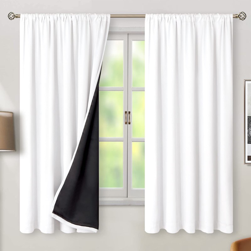 BGment Pure White 100% Blackout Curtains 63 Inches Long with