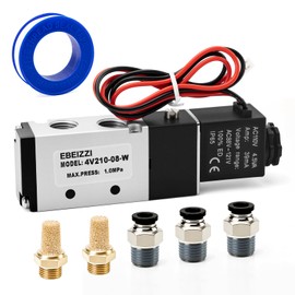 EBEIZZI Pneumatic Solenoid Valve Air Solenoid Valve DC12V/DC24V/AC110V Series Single Coil Pilot-Operated Electric 2 Position 5 Way Connection,AC110V/Out of line,1/4" NPT