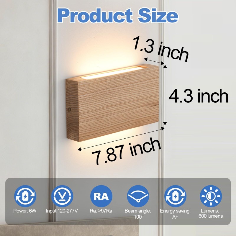 Wood Wall Sconce Indoor Wall Lights Hardwired 1 Pack Up
