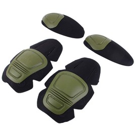 Tactical Knee and Elbow Protector Pad For Paintball Airsoft Combat Uniform Military Suit 2 knee pads & 2 elbow pads/Set,Green