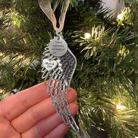 Yueshop Christmas Memorial Baubles, “I Have An Angel Watching Over Me” Round Shape Design Angel Wings Shaped Pendants Christmas Tree Ornaments Hanging Decoration (Mum & Dad)