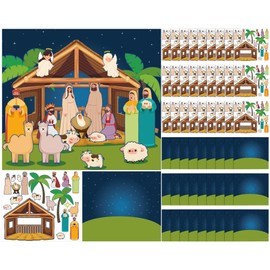 chiazllta 30 Pack Christian Scene Stickers Art Craft for Kids Nativity Scene Cardboard with Religious Stickers Catholic Bible DIY Ornaments Gift for Sunday School Home Classroom Crafts Game Activities