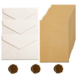 SensaBliss Letter Set, 3 Envelopes, 10 Stationery and 3 Sealing, Fashionable, Vintage Kraft Paper, Simple, Distressed Message Cards, Envelope Set for Celebrations, Birthdays, Weddings, Invitations,