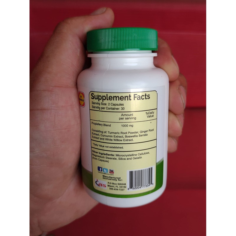 ARMY HEALTH 100% Natural Turmeric Curcumin 60 Capsules - Ginger,