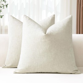 JOTOM Set of 2 Cushion Covers 50x50 cm Soft Chenille Cream White Decorative Throw Pillow Covers 20x20 Inch Square Cushion Case Solid Pillowcases for Couch Sofa Living Room Bed Home Decor (Cream White)