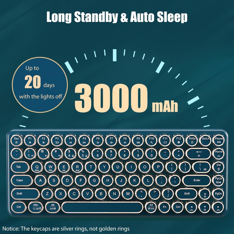 TISHLED Typewriter Keyboard Wireless 2.4GHz/Bluetooth/USB-C Wired Mechanical Gaming Keyboard Warm