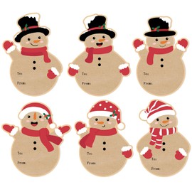 Christmas Gift Tags Stickers, 96Pcs Christmas Gift Labels Stickers, Self-Adhesive Christmas Name Tags for Xmas Gifts Wrap Presents Boxes Decoration, 2 x 3 Inch, Natural Kraft Paper Snowman Stickers