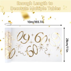 Table Runner for 60th Birthday, 28 cm x 10 m Table Runner Birthday Polyester, Shiny Gold Table Runner, Birthday Roll Cut to Size, Party Decoration 60th Birthday Table Runner for 60 Year Olds Men and