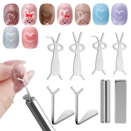 heemeei Cat Eye Magnet for Nails, Heart Shape & Rabbit Shape Magnetic Effect, Cylindrical and Rectangle Double-head Magnetic Sticks, DIY Manicure Kit with Y-Shaped Guide Sticks for Home and Salon Use