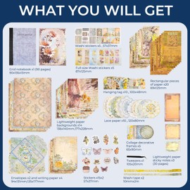 Funto Scrapbooking Kit (202 PCS), Vintage Collection-Wonderland, Ideal Gift Box Packaging, Perfect for Bullet Scrapbooking Materials, Planner DIY Arts Craft Collage