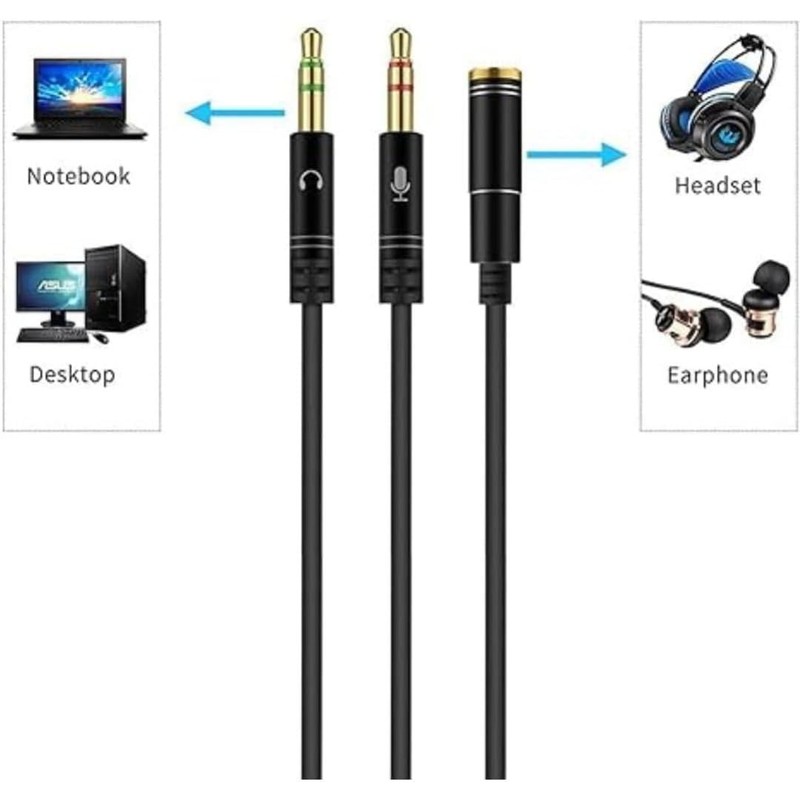 Headphone Mic Splitter 3.5mm Jack Audio Mic Braided Adapter Aux