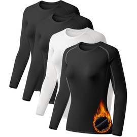 TELALEO 4 Pack Women's Thermal Shirts Fleece Lined Athletic Tops Long Sleeve Compression Workout Baselayer for Cold Weather-XXL