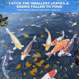 BUZIFU Pond Netting, 15 x 20FT Heavy Duty Pond Net for Koi Ponds, Garden Pool Fine Mesh Netting Kit for Leaves, Protects Koi Fish from Birds Cats Predators, with 14 Stakes and 30 Cable Zip Ties